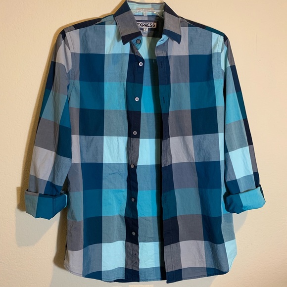 Express Other - ✨3/$25✨Express Fitted Plaid Long Sleeve Button Up